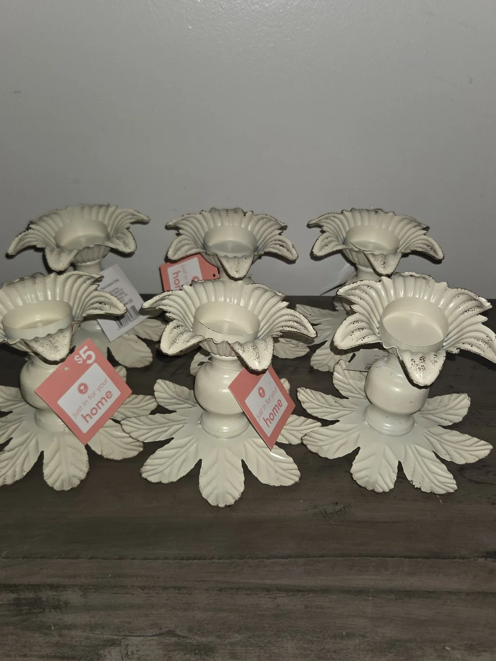 Cream Floral Metal Candle Holders - Set of 6